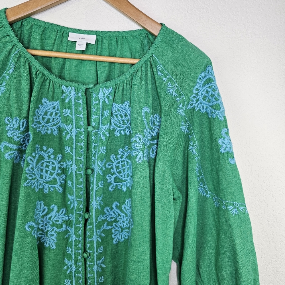 J Jill Linen Modal Blend Embroidered Boho Top XL - Picture 5 of 11